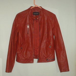 Lady's Fahsee red faux leather jacket w/ pockets - size medium